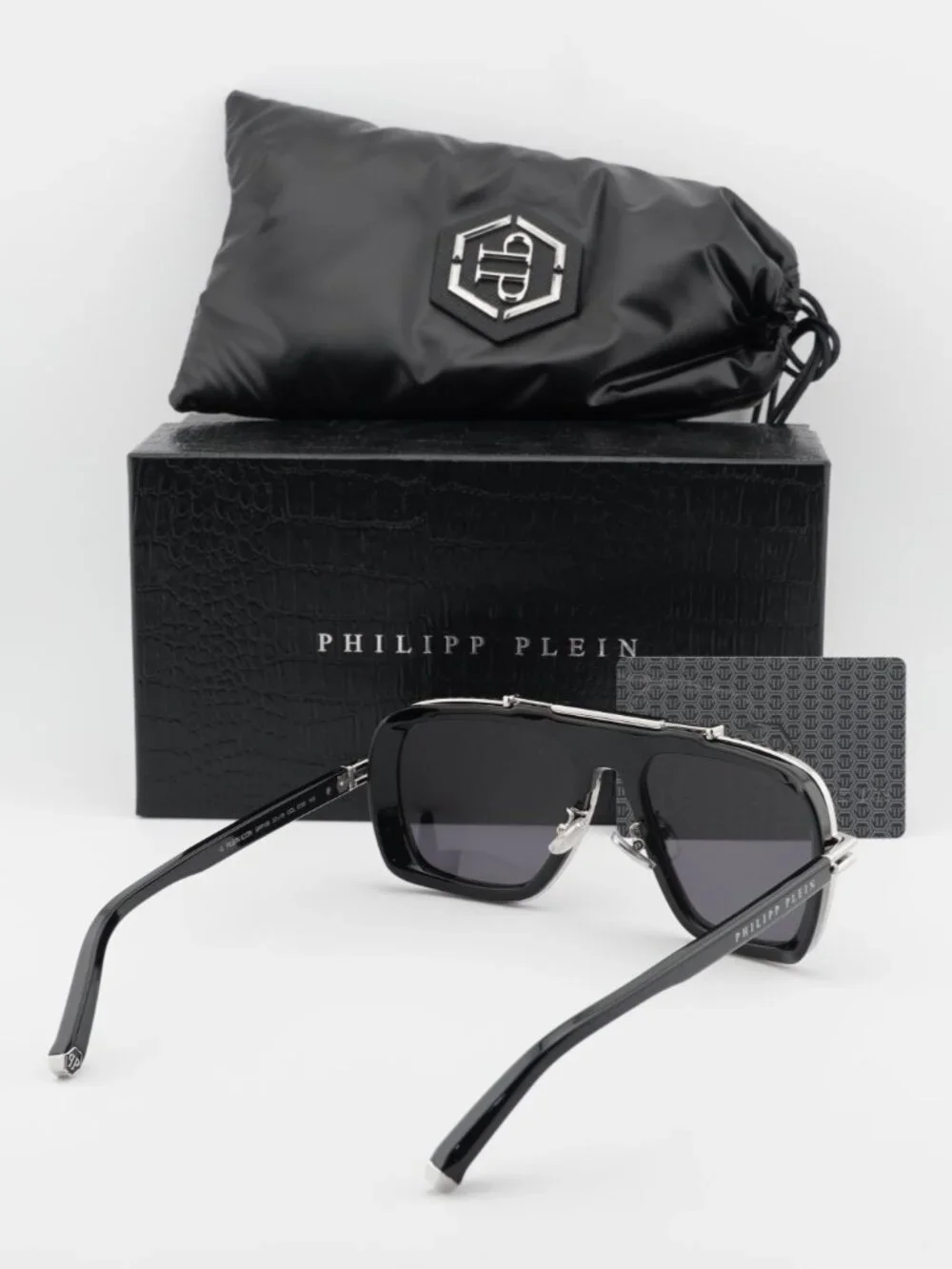 Philipp Plein SPP109M 0700 Aviator Sunglasses – Shiny Black/Grey